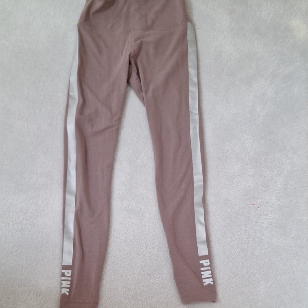 PINK Victoria's Secret Women's Brown Leggings with Silver Stripes